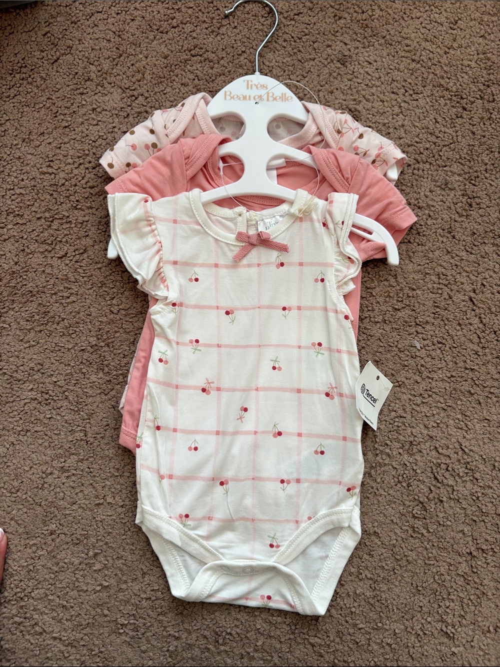 Carter's Pink & Cream Cherry-Print Flutter Sleeve One-Piece Set (3-Pack)